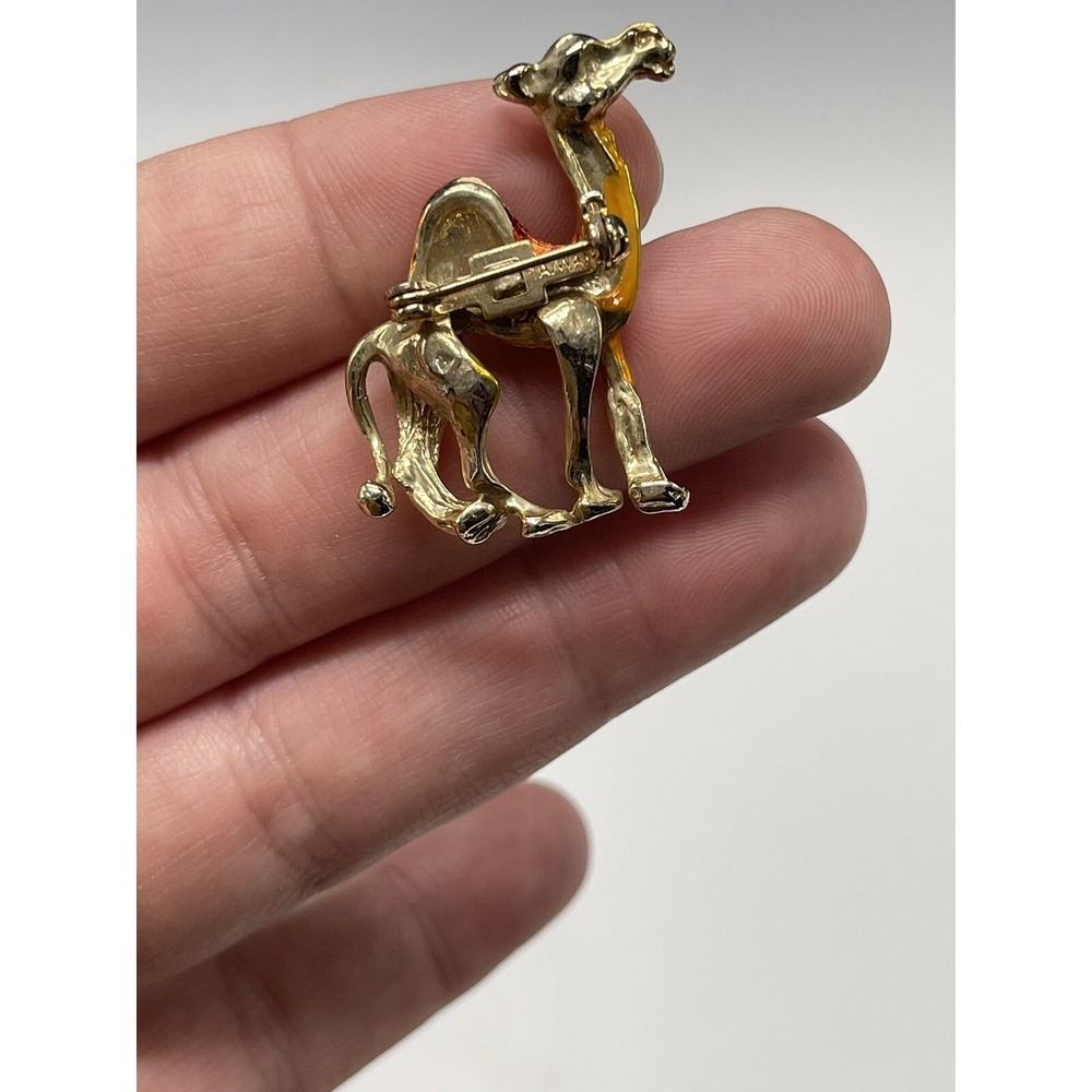 Vintage Enamel Brooch Pin Camel‎ Gold -Tone Rhinestone-Eye Retro - Picture 3 of 8